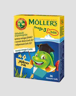 Dietary supplement with omega-3 fatty acids Moller's apple flavored fish 36 jelly beans - 1