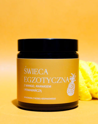 Mglife exotic handmade rapeseed candle with the scent of mango, pineapple, and orange