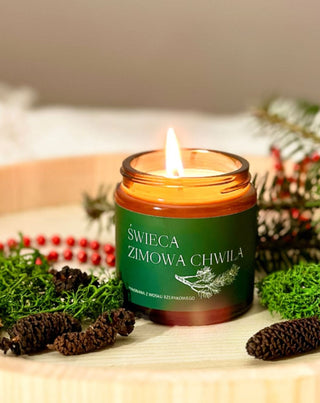 Mglife A Winter Moment vegan rapeseed candle with the scent of pine, cedar, and amber 120 ml