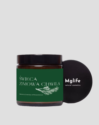 Mglife A Winter Moment vegan rapeseed candle with the scent of pine, cedar, and amber 120 ml