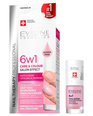 Eveline Shimmer Pink 6in1 concentrated nail conditioner giving colour