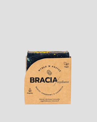 Cleansing and antibacterial bar soap coconut charcoal with licorice Bracia Mydlarze - 1