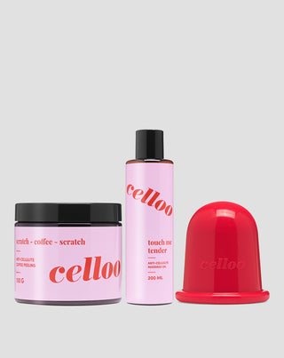 Set with peeling scrub, oil, and large Celloo anti-cellulite massage cup - 1