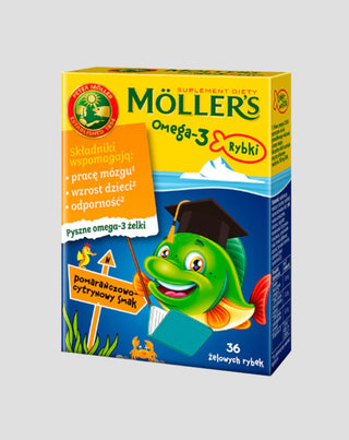 Dietary supplement with omega-3 fatty acids Moller's orange and lemon flavored fish 36 jelly beans - 1