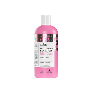 Coloring shampoo to give pink highlights to blonde hair with vegan keratin so!flow