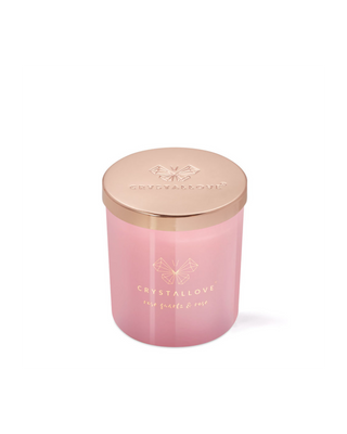 Soy Candle with Rose Quartz and Rose in Glass Container Crystallove