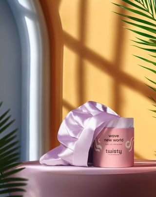 Twisty pink silk sleeping cap for curly and wavy hair - 4