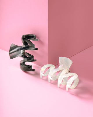 Set of large hair clips - pearl and black Twisty 2 pcs