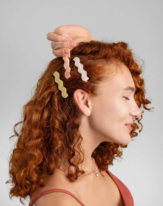 Set of wavy hair clips - pearl, green, pink Twisty 3 pcs.