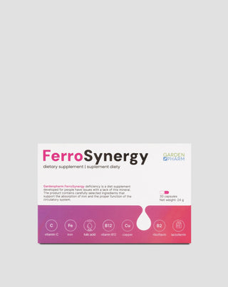 Dietary supplement for iron deficiency to support absorption with vitamin C, B12 and folic acid Gardenpharm FerroSynergy 30 pcs. - 1