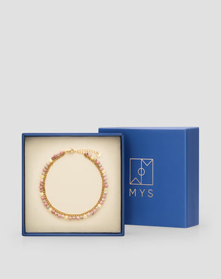 Gold plated stainless steel ankle bracelet with pink and lemon jade Mys