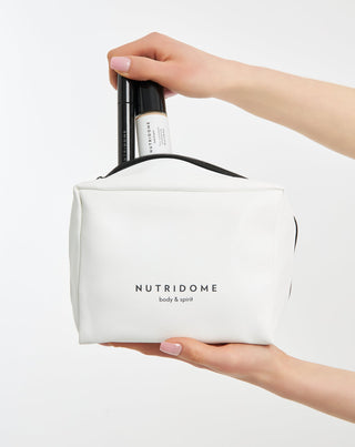 Nutridome spacious cosmetic bag made of artificial leather