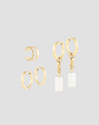 Set of gold-plated earrings with white jade in stainless steel Mys_4