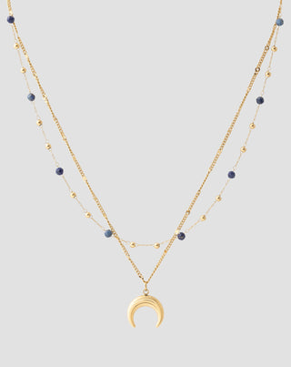 Gold plated stainless steel necklace with crescent moon and lapis lazuli Mys_3