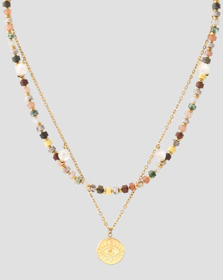 Gold plated necklace with natural stones agate, maifan, jasper, jade and aventurine Mys_4
