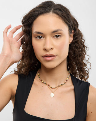 Gold plated stainless steel necklace with agate, maifan, jasper and aventurine Mys_2