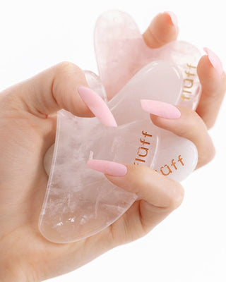 Rose Quartz Gua Sha Facial Massage Stone, Reducing Swelling and Firming Fluff - 3