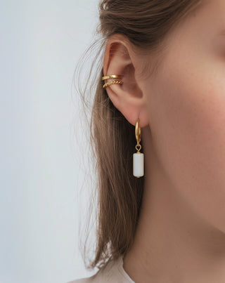 Gold-plated earrings with natural stones white jade earring set Mys - 3