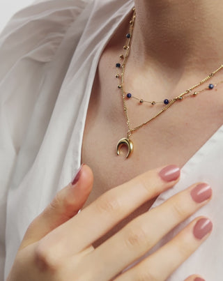 Gold plated natural stone lapis lazuli necklace with crescent moon Mys - 6