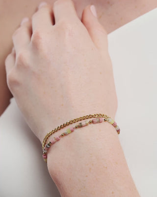 Gold plated bracelet with natural stones pink and lemon jade Mys - 6