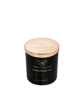 Soy Candle with Black Obsidian and Oud Wood Resin Scent in Glass Container Crystallove - 2