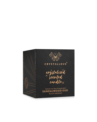 Soy Candle with Black Obsidian and Oud Wood Resin Scent in Glass Container Crystallove - 3