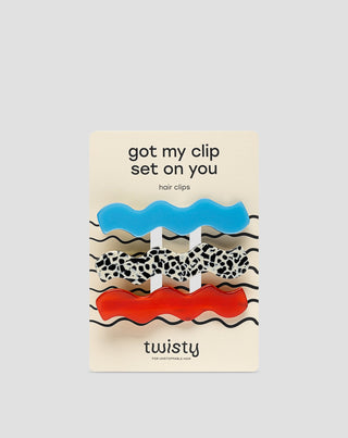 Set of wavy hair clips - marbled, blue, red Twisty 3 pcs. - 1