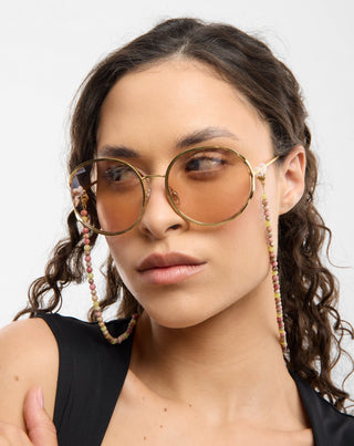 Gold-plated eyeglass chain with pink and lemon jade Mys_2 - 3