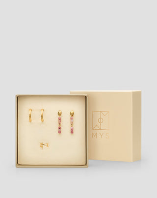 Set of gold-plated earrings with pink jade in stainless steel Mys - 5
