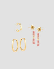Set of gold-plated earrings with pink jade in stainless steel Mys_3