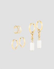 Set of gold-plated earrings with white jade in stainless steel Mys_4