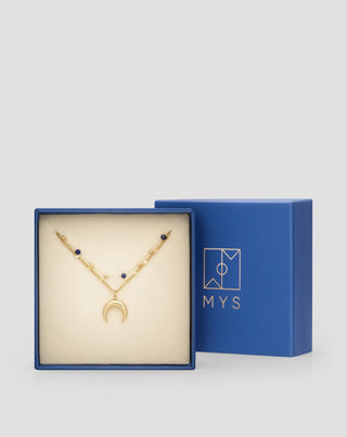 Gold plated stainless steel necklace with crescent moon and lapis lazuli Mys - 5
