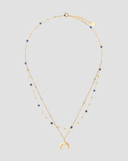 Gold plated stainless steel necklace with crescent moon and lapis lazuli Mys_4