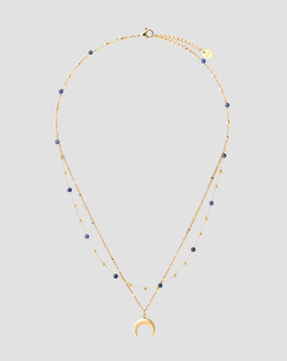 Gold plated stainless steel necklace with crescent moon and lapis lazuli Mys_4 - 1