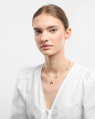 Gold plated stainless steel necklace with crescent moon and lapis lazuli Mys_1 - 2