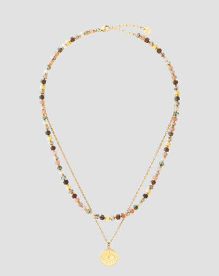 Gold plated stainless steel necklace with agate, maifan, jasper and aventurine Mys_4 - 1