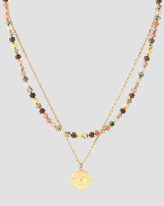 Gold plated stainless steel necklace with agate, maifan, jasper and aventurine Mys_3 - 4